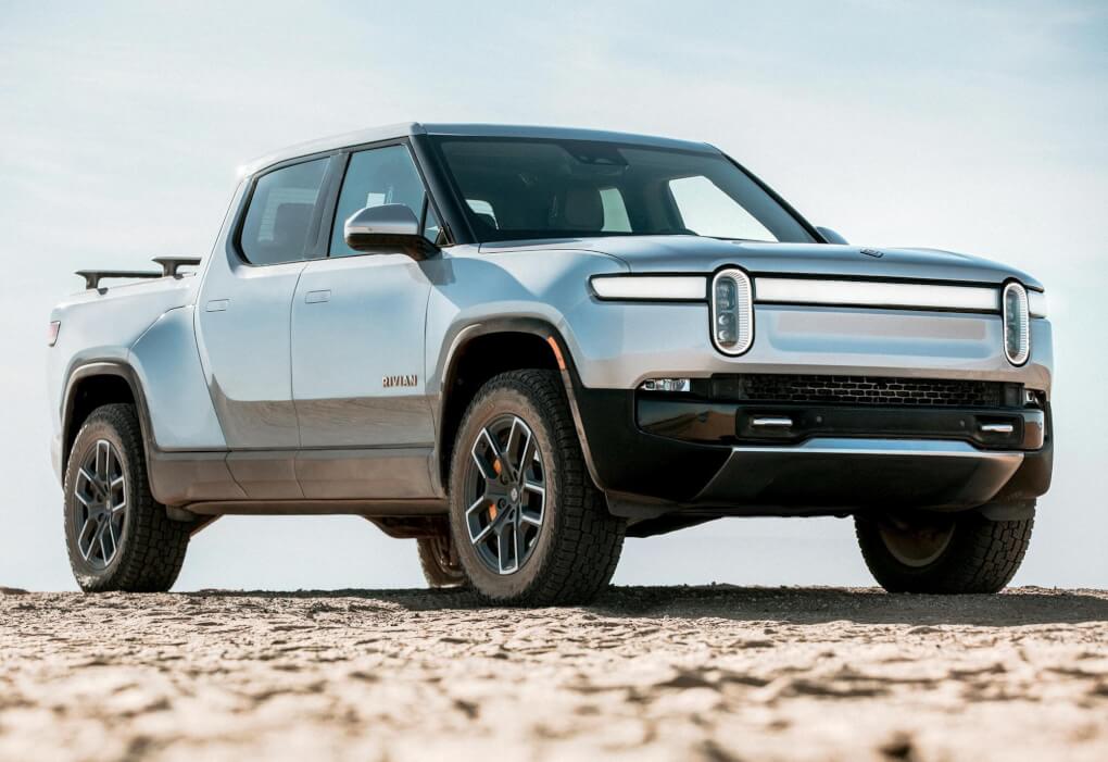 A Gray Rivian Truck is pictured